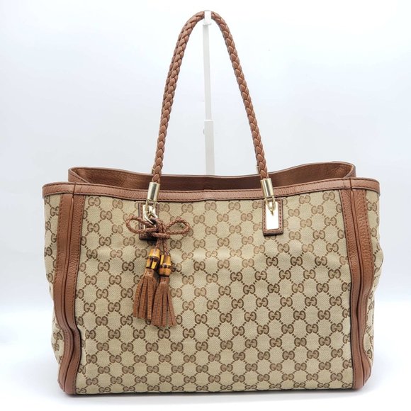Gucci Handbags - 100% Authentic Gucci Leather Canvas Brown Tote Bag